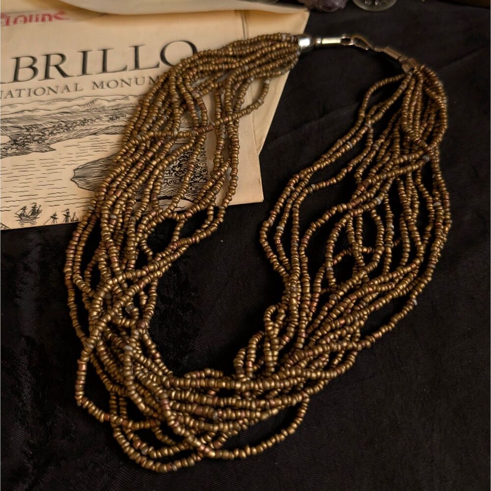 Seed Beaded Multi Strand Choker Necklace Brown
